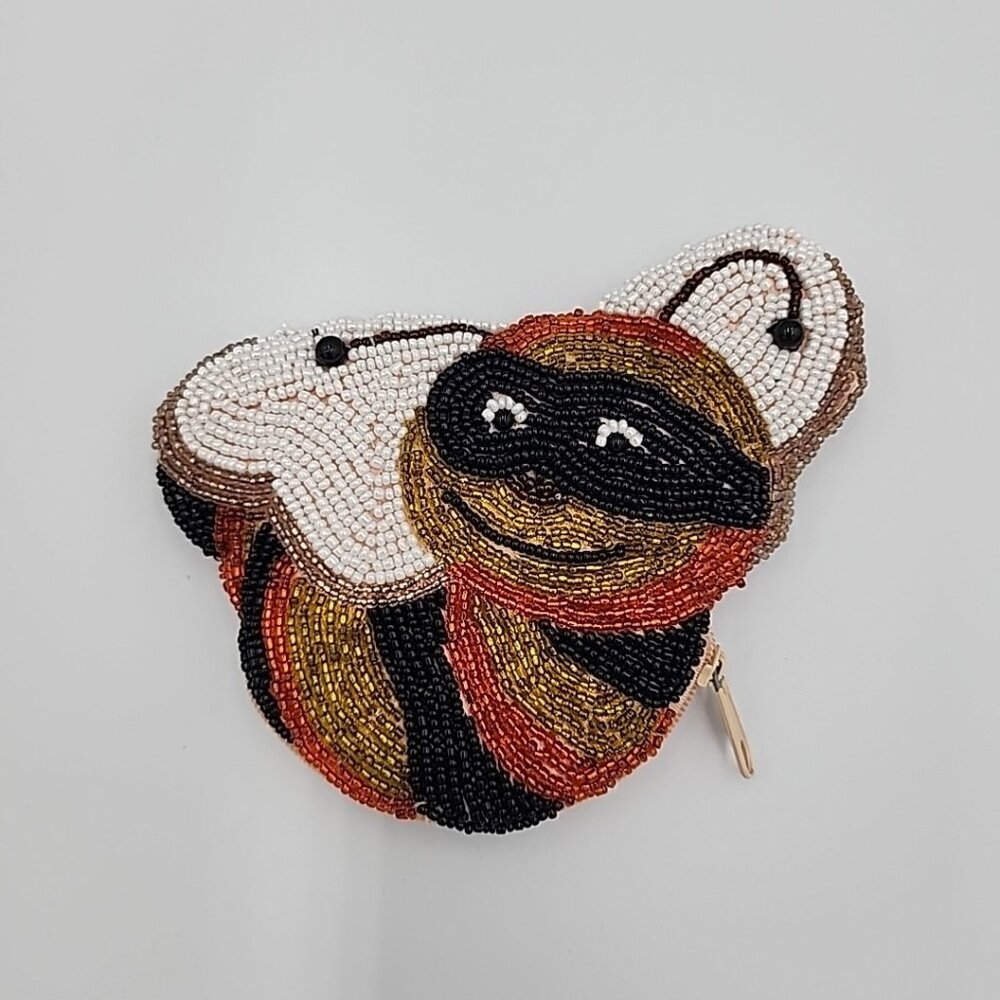 Beaded Bumblebee Gold Black Bee Change coin Purse Zip Top C. Marie